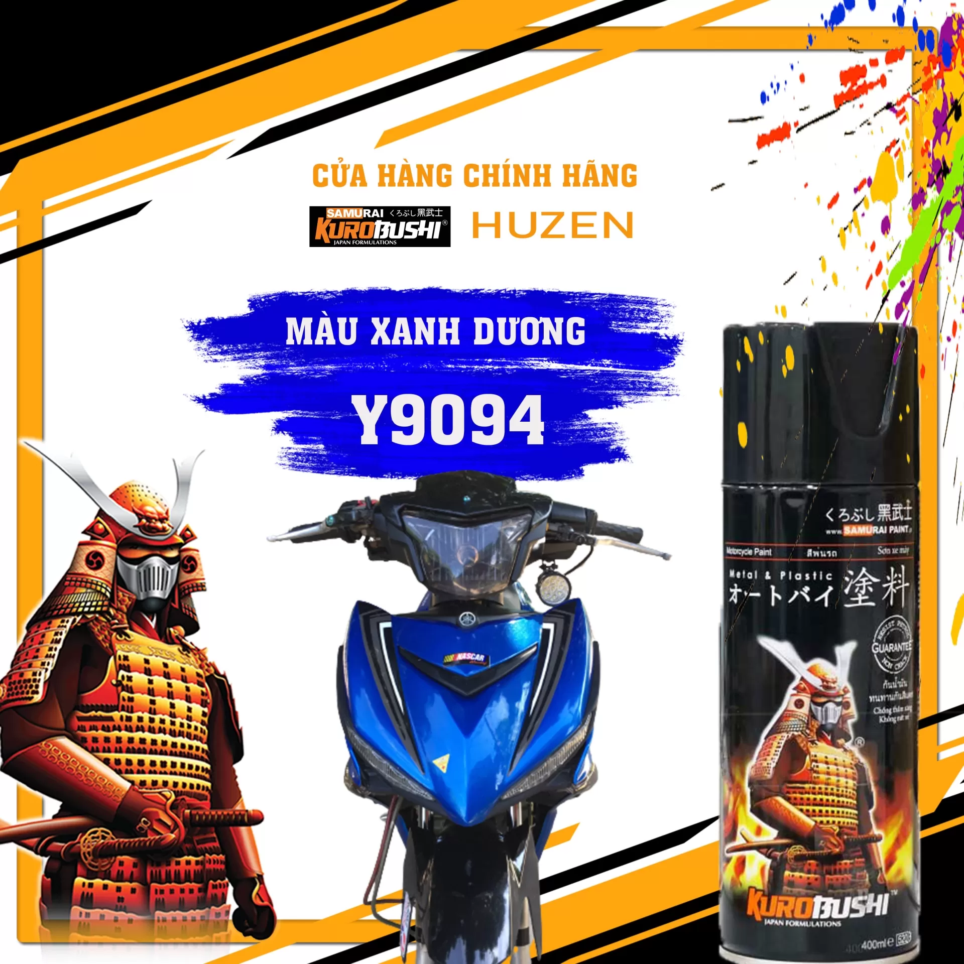 Sơn xịt Samurai Y9094 màu xanh ánh kim – cá tính, tươi sáng, khô nhanh, bám chắc