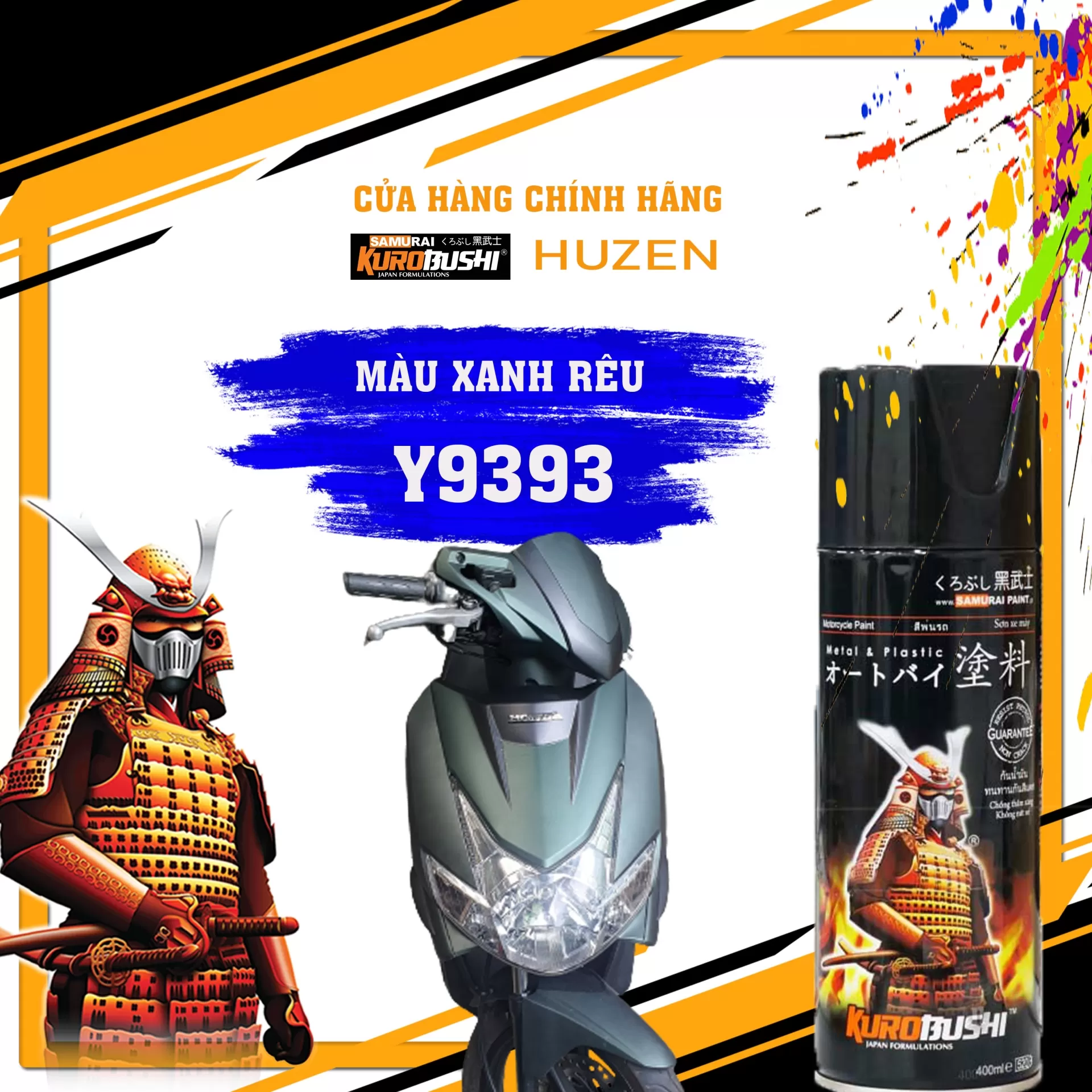 Sơn xịt Samurai Y9393 – màu xanh rêu cá tính, sắc xanh độc đáo, đều màu, khô nhanh, bám chắc