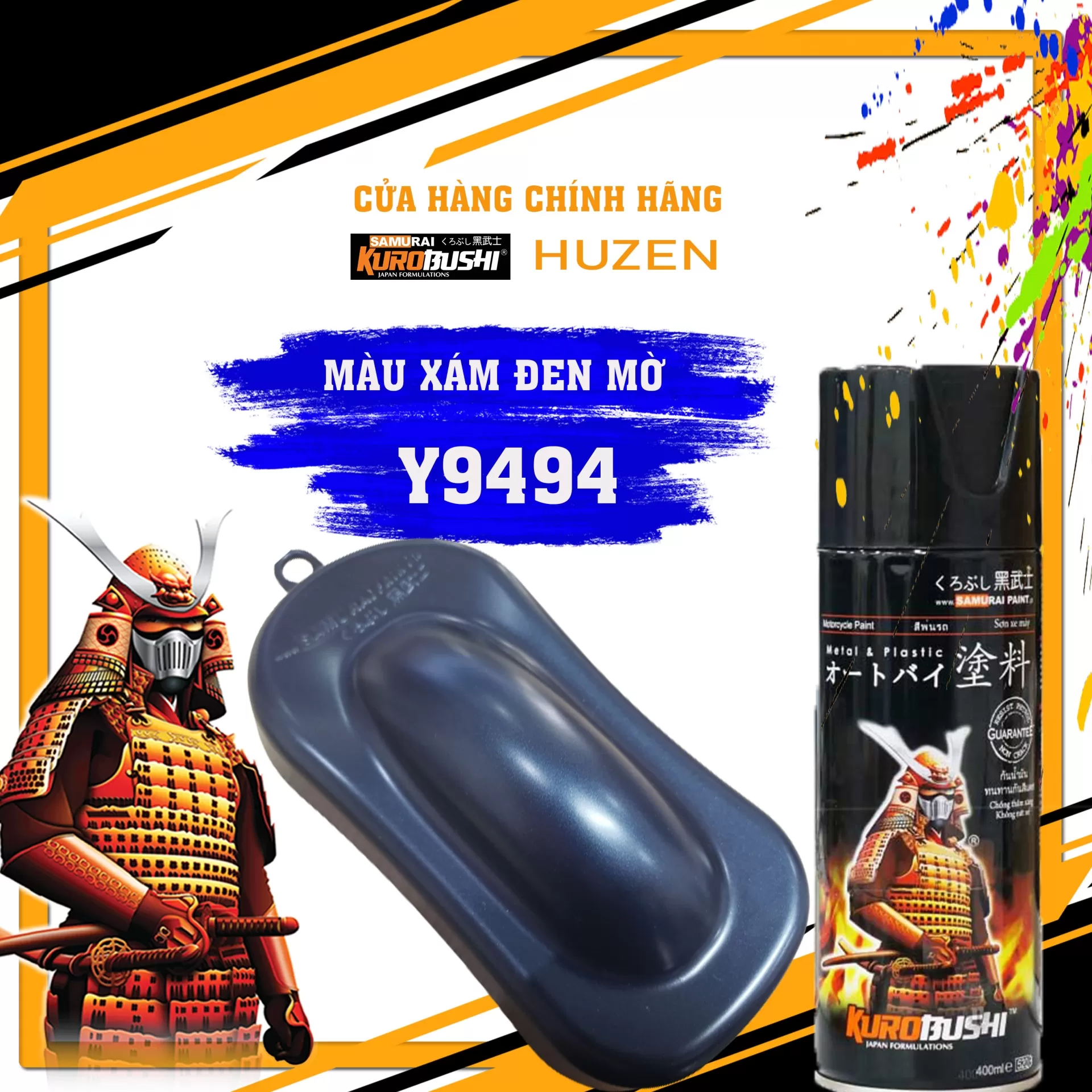Sơn xịt Samurai Y9494 màu xám xanh mờ – trầm hiện đại, nhám lì, khô nhanh, bám chắc