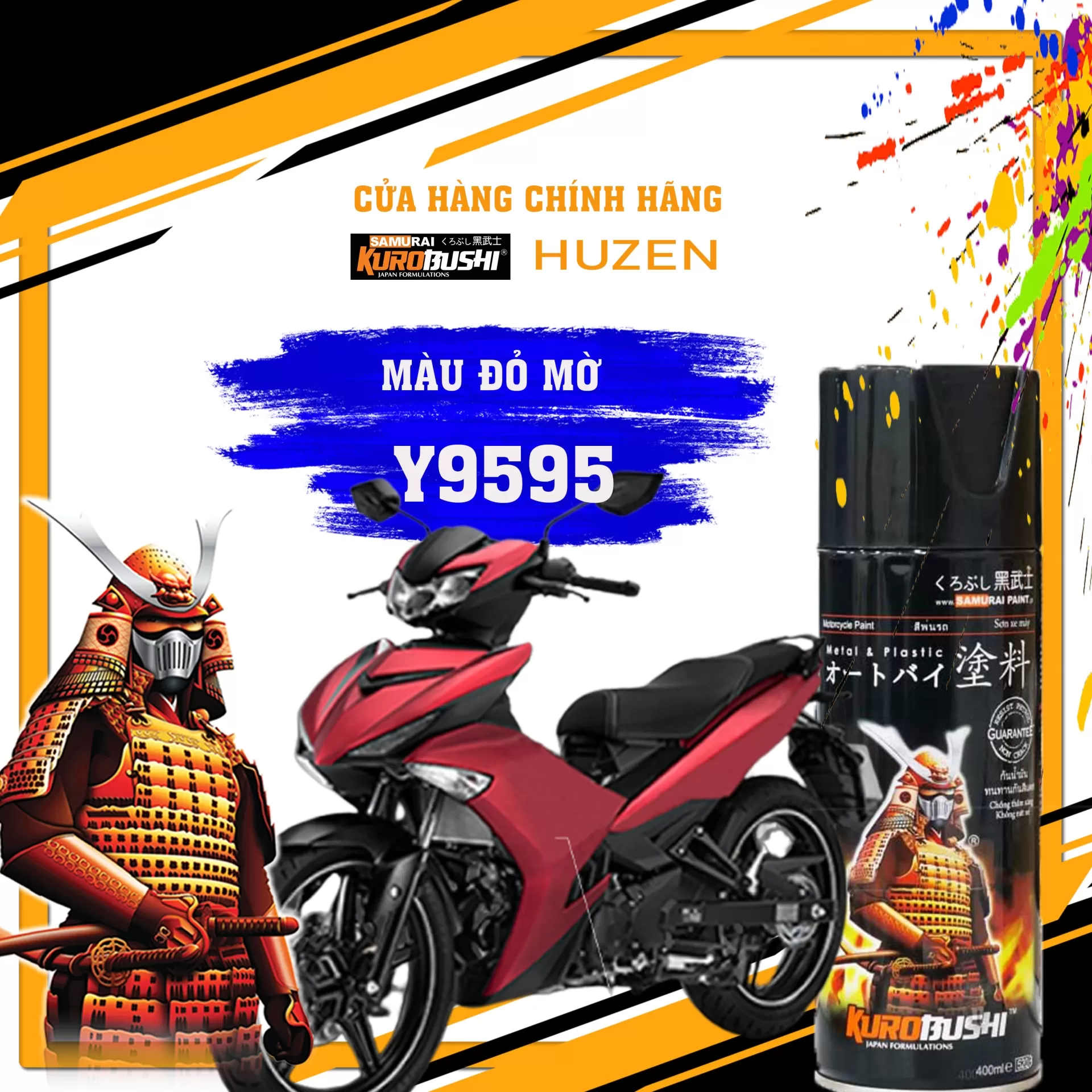 Sơn xịt Samurai Y9595 – màu đỏ mờ sang trọng, sắc đỏ trầm, đều màu, bám chắc, khô nhanh