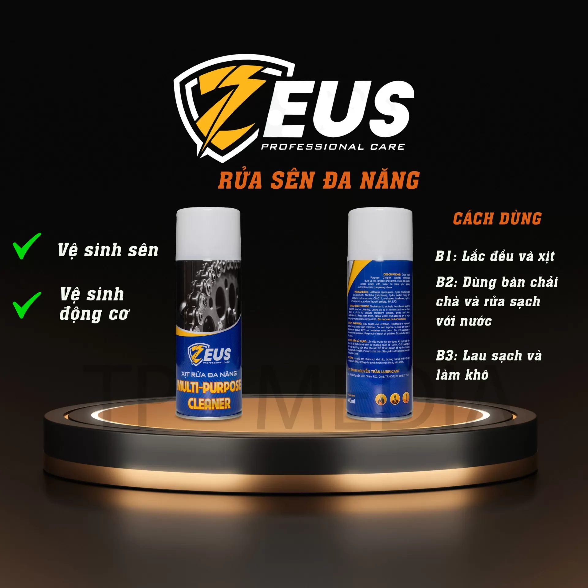 Xịt rửa sên Zeus – Làm sạch nhanh, đánh bay dầu mỡ, bảo vệ xích tối ưu
